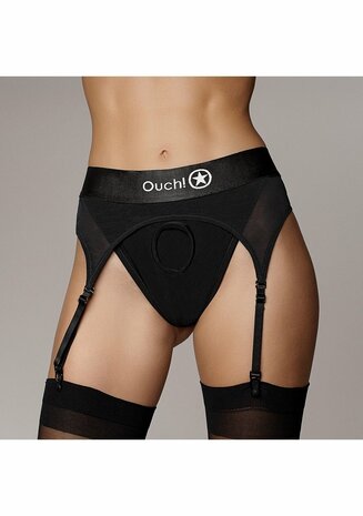 Vibrating Strap-on Thong, Adjustable Garters - Black - XS/S XS/S