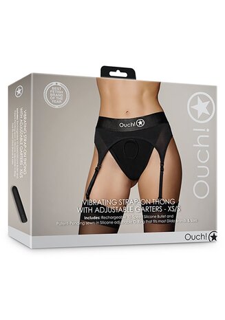 Vibrating Strap-on Thong, Adjustable Garters - Black - XS/S XS/S