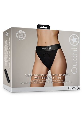 Vibrating Strap-on Panty Harness - Open Back - Black - XS/S XS/S