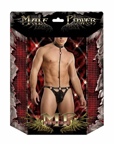 Tormentor - Eendelige Choker G-String met Contour Peek-a-Boo Zakje S/M