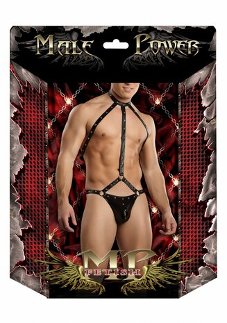 Gladiator - String Bevestigd aan Harnas met Choker S/M