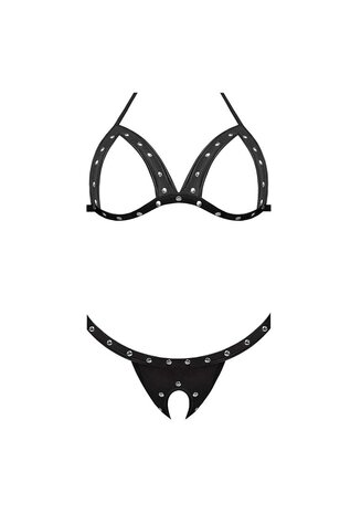 Aphrodite - Sexy Immitatieleren BH en G-String Set met Open-Cups en Open Kruis S/M