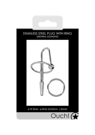 RVS Penisplug met Eikelring - 8 mm