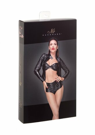 Wetlook Jasje met Handgemaakte Plooien - S XL
