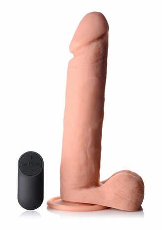 Vibrerende Afstandsbedienbare Siliconen Dildo met Ballen - 25,5 cm