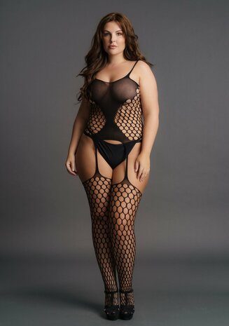 Jarretel Net Bodystocking met Grote Gaten - Plus Size OSX
