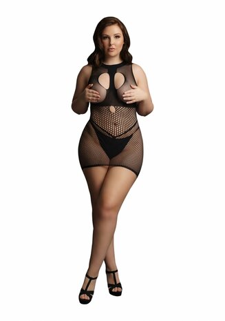 Duo Net Open Cup Mini Jurk - Plus Size OSX