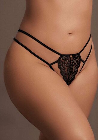 Faye - Kanten String met Verstelbare Schuivers en Gouden Details - Plus Size OSX