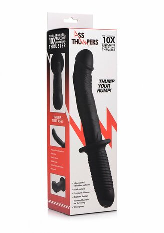 The Large Realistic - Silicone Vibrator with Handle - Black
