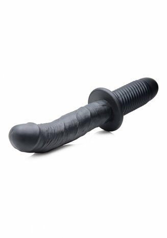 The Large Realistic - Silicone Vibrator with Handle - Black