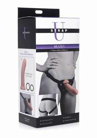 Brazen - Silicone Dildo with Harness - 8" / 20 cm