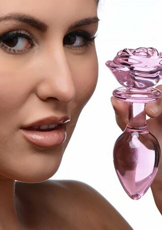 Pink Rose - Glass Butt Plug - Large