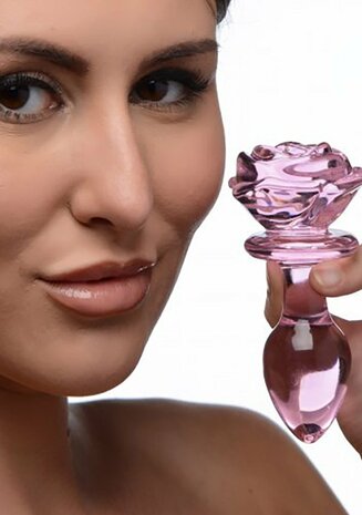 Pink Rose - Glass Butt Plug - Medium
