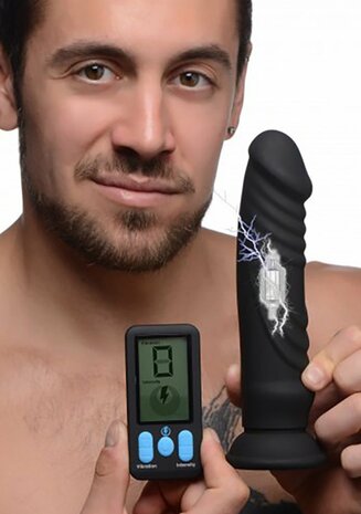 Vibrating and E-Stim Silicone Dildo + Remote Control