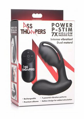 AT Power - Prostate Stimulator Hollow Prostate Plug with Remote Control and 7 Speeds
