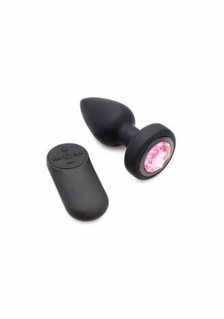 Siliconen Vibrerende Roze Edelsteen - Butt Plug met Afstandsbediening - Klein
