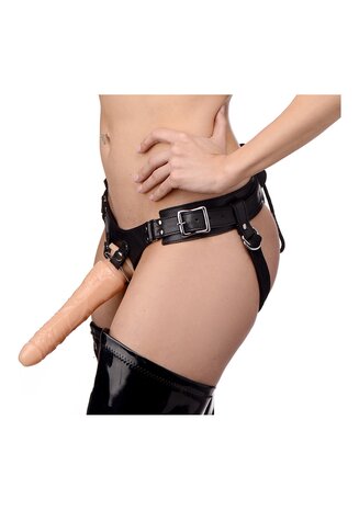 Leather Corset Back Strap On Dildo Harness - Black