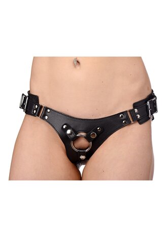 Leather Corset Back Strap On Dildo Harness - Black