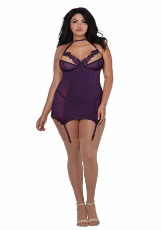 Microfiber & Mesh Kousenband Slip - Plus Size Queen Size