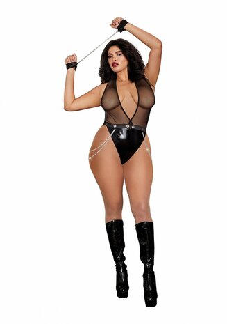 Halterteddy van Imitatieleer met Diepe V-Hals - Plus Size OSQ