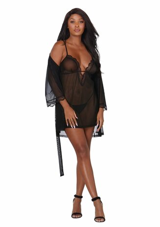 Set van Stretch Mesh Nachthemd en Badjas L