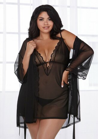Set van Stretch Mesh Nachthemd en Badjas - XL 2XL