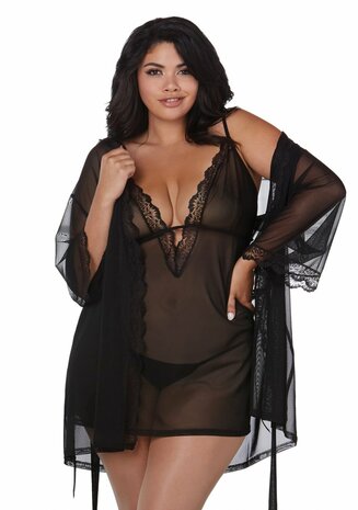 Set van Stretch Mesh Nachthemd en Badjas - XL 3XL