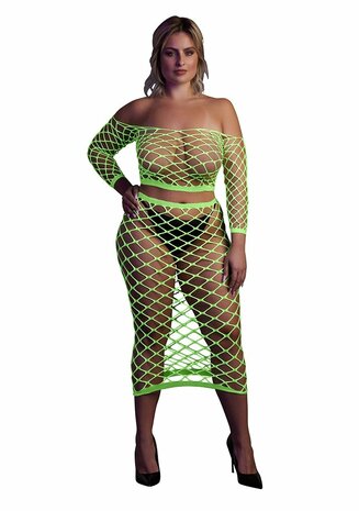 Long Sleeve Crop Top and Long Skirt - Green - XL/XXXXL XL-XXXXL