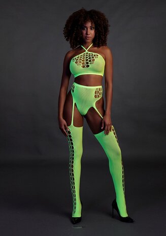 Two Piece with Crop Top and Stockings - Green - XS/XL XS-XL