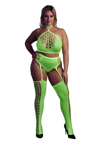 Two Piece with Crop Top and Stockings - Green - XL/XXXXL XL-XXXXL