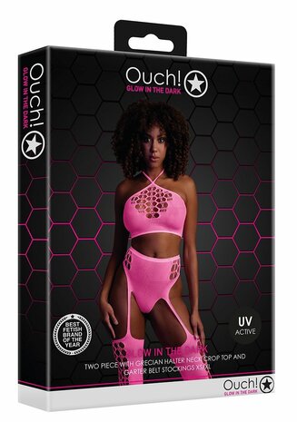 Two Piece with Crop Top and Stockings - Pink - XS/XL XS-XL