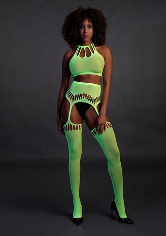 Two Piece with Crop Top and Stockings - Green - XS/XL XS-XL