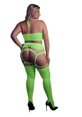 Two Piece with Crop Top and Stockings - Green - XL/XXXXL XL-XXXXL