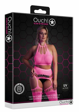 Two Piece with Crop Top and Stockings - Pink - XL/XXXXL XL-XXXXL