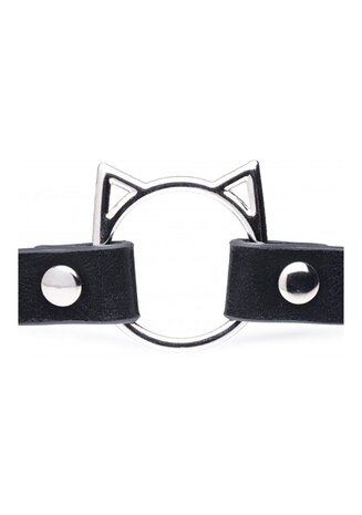 Kinky Kitty Ring Slim Choker - PU Leather - Black