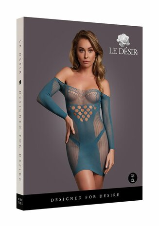 Long-Sleeved Net Mini Dress - One Size - Ocean Deep XS - XL