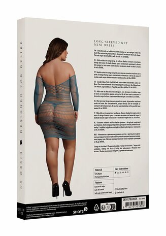 Long-Sleeved Net Mini Dress - Queen Size - Ocean Deep XL - XXXXL
