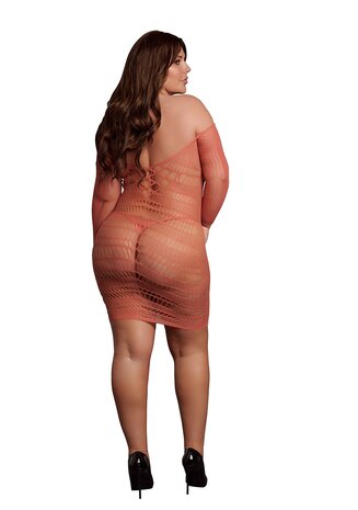 Long-Sleeved Net Mini Dress - Queen Size - Sunset Glow XL - XXXXL