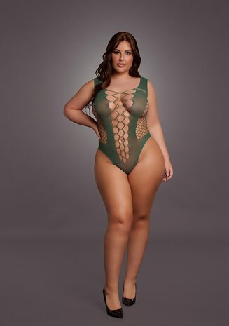 V-Neck Teddy Opaque Panels - Queen Size - Midnight Green XL - XXXXL