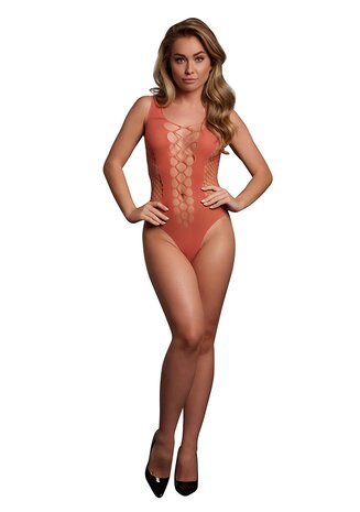 V-Neck Teddy with Opaque Panels - One Size - Sunset Glow XS - XL