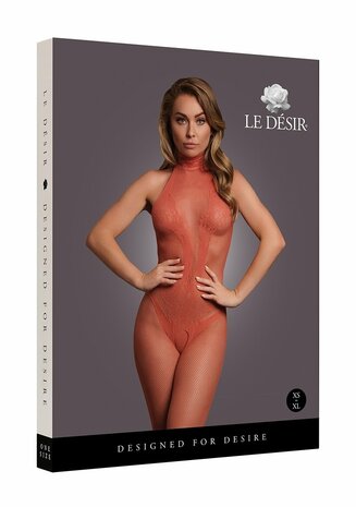 Fishnet and Lace Bodystocking - One Size - Sunset Glow XS - XL
