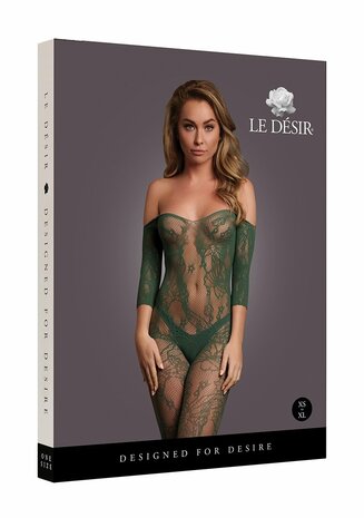 Lace Long-Sleeved Bodystocking - One Size - Midnight Green XS - XL