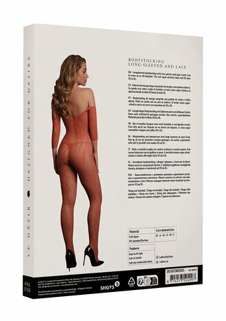 Lace Long-Sleeved Bodystocking - One Size - Sunset Glow XS - XL