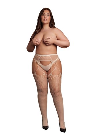 Shredded Suspender Pantyhose - Queen Size - Sandy Beach XL - XXXXL