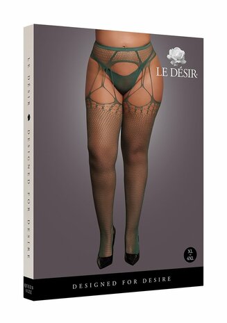 Shredded Suspender Pantyhose - Queen Size - Midnight Green XL - XXXXL