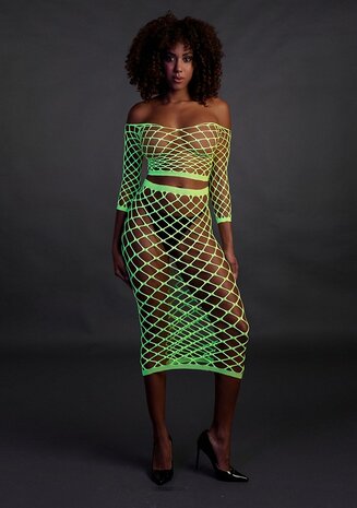 Long Sleeve Crop Top and Long Skirt - Green - XS/XL XS-XL