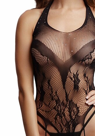 Kruisloze Halter Teddy met Strass - One Size O/S