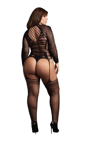 Bodystocking with Long Sleeves and Short Tneck - OSX - Black OSX