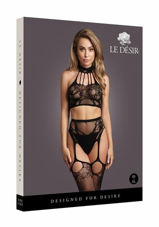 2 Pc with Halter Tneck and Pantie with Att St - OS - Black O/S
