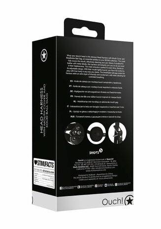 Head Harness with Mouth Cover and Breath Ball Gag - Black